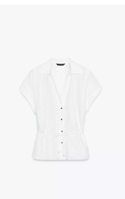 ZARA Belted Linen Blouse