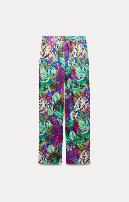 ZARA Satin Effect Tropical Print Pants