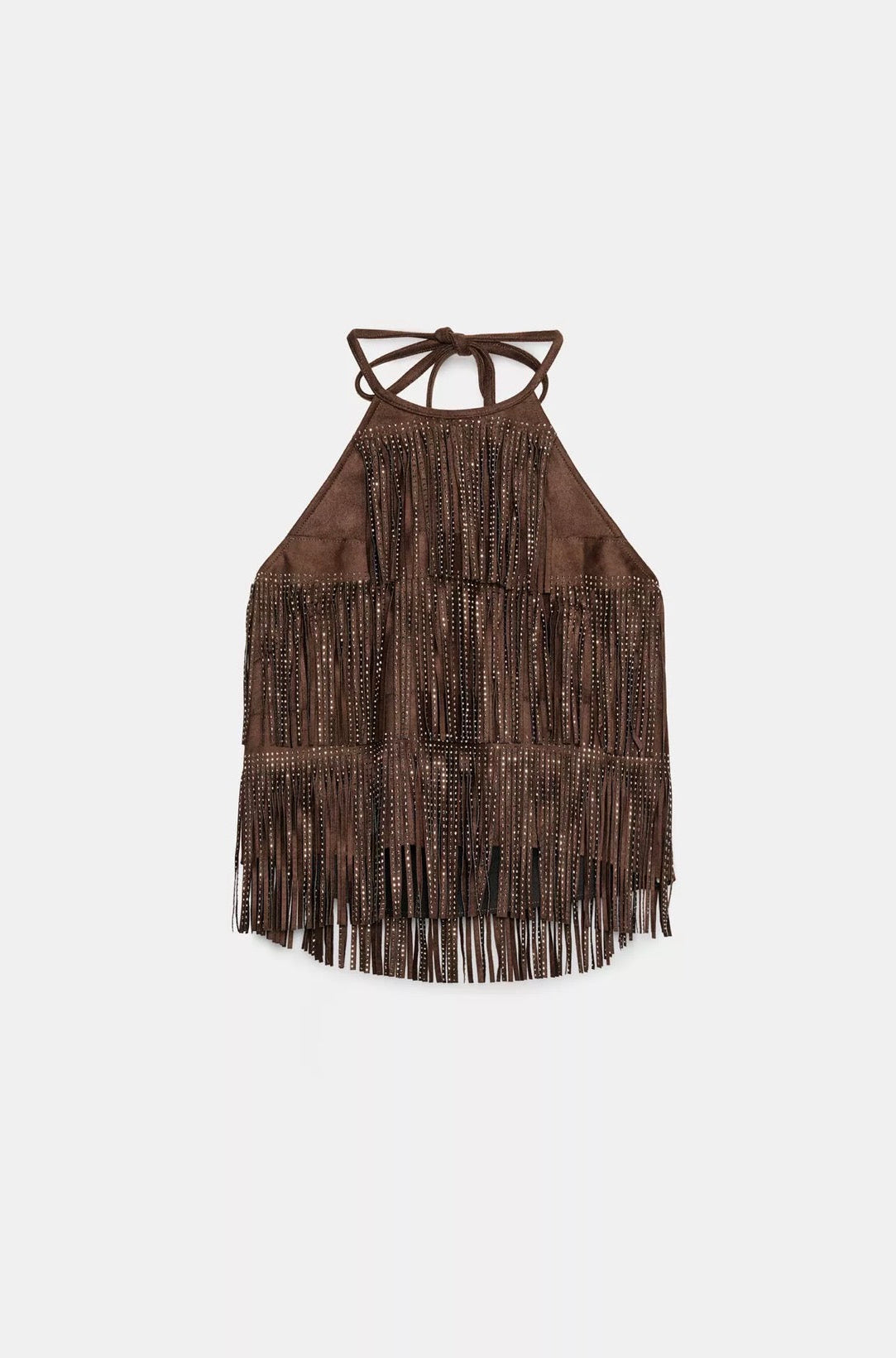 ZARA Shimmer Faux Suede Fringe Top