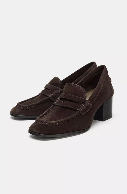 ZARA Split Suede Heel Loafers