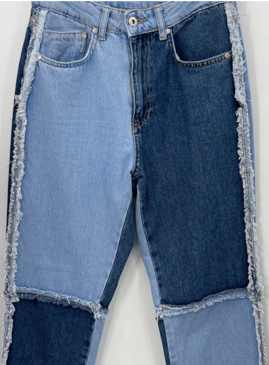 THE RAGGED PRIEST Equilibrium High-Rise Patchwork Quarter Panel Jeans