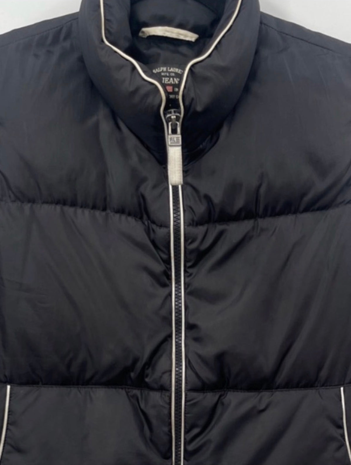 Vintage POLO JEANS CO Ralph Lauren Black Puffer Vest with White Piping