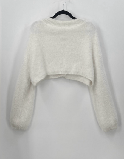 CIDER Solid Fluffy Crop Cardigan