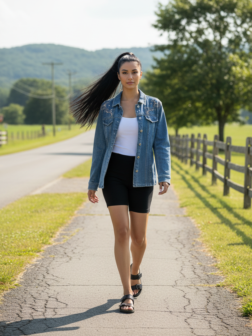 Vintage SIMON CHANG Embellished Blue Denim Jacket