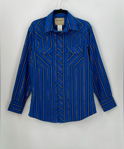 WRANGLER Pearl Snap Blue Metallic Silver
Rodeo Western Shirt