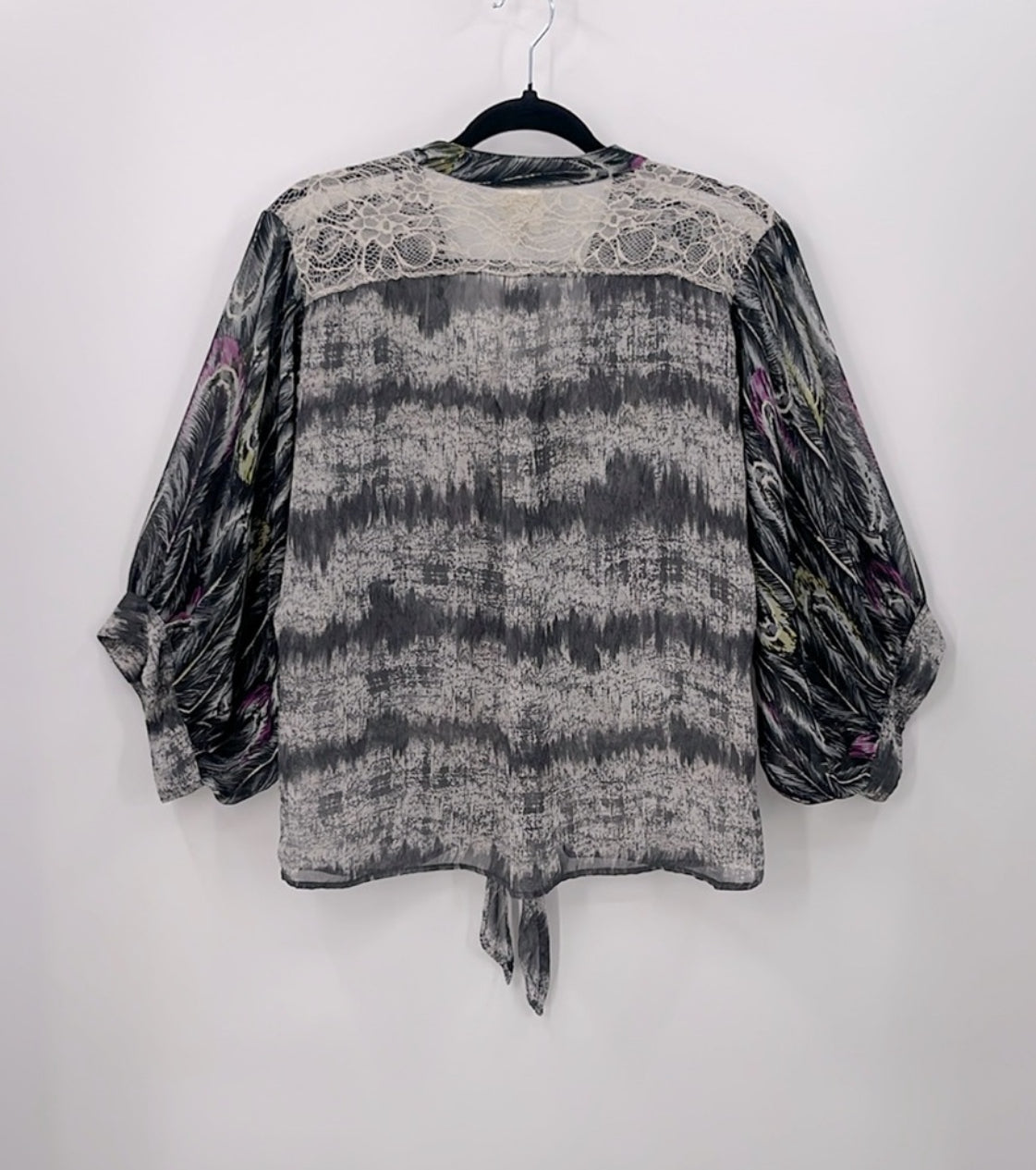 Fig & Flower Semi-Sheer Feather Print Blouse