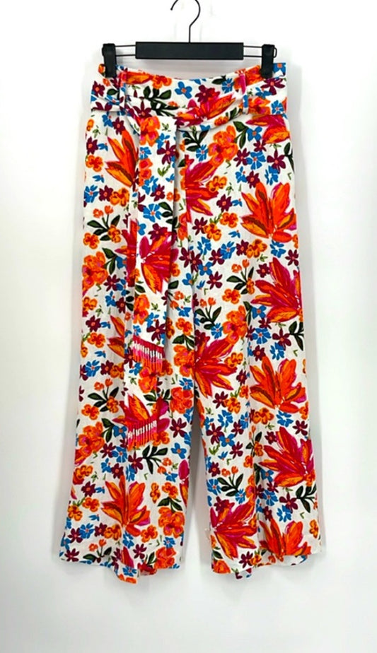 JOIE Floral Cropped Wide Leg Linen Blend Pants