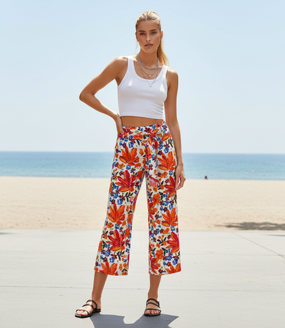 JOIE Floral Cropped Wide Leg Linen Blend Pants