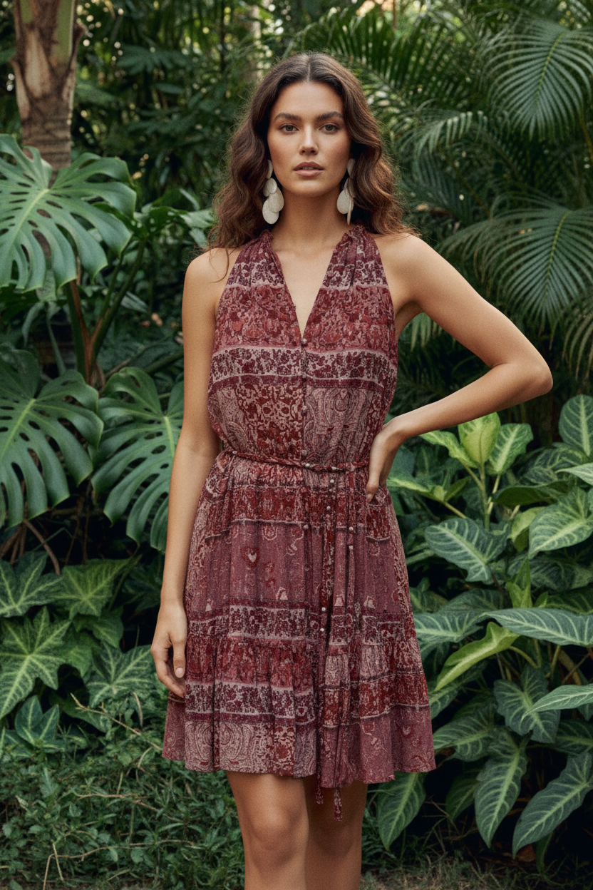 ZARA Patchwork Print Mini Dress With Belt