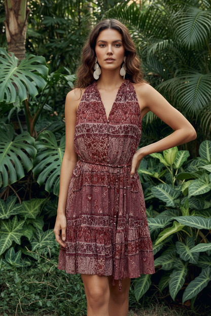 ZARA Patchwork Print Mini Dress With Belt