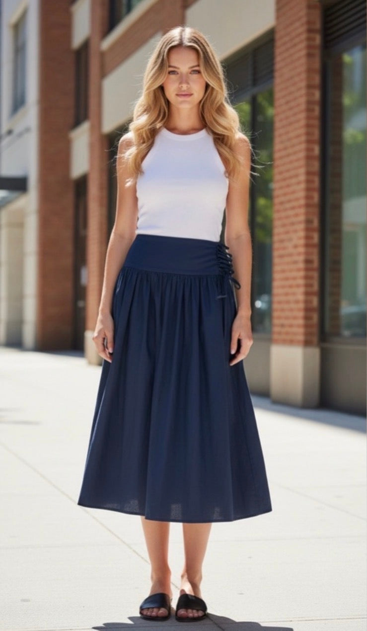 ZARA Lace Up Detail Midi Skirt