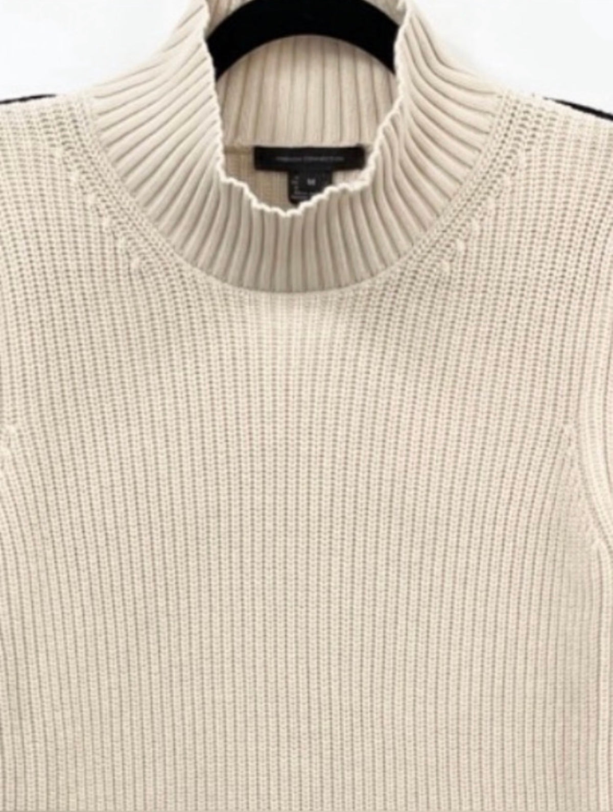 FRENCH CONNECTION Cream Ribbed Turtleneck Sweater with Contrast Stripe