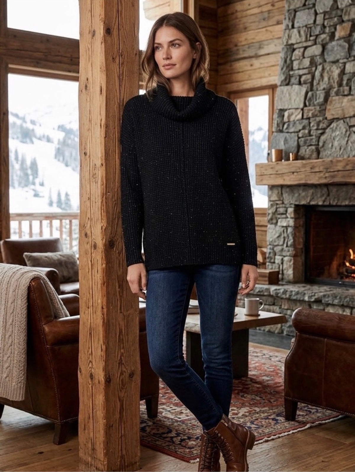 MICHAEL MICHAEL KORS
Speckled Black Cowl Neck Sweater