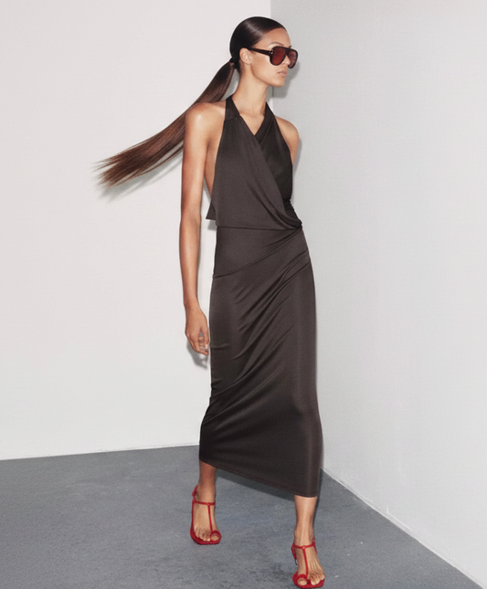 ZARA Flowy Neck Pleated Dress