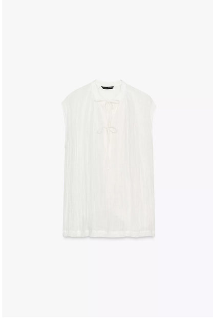 ZARA ZW Collection Linen Tie Blouse