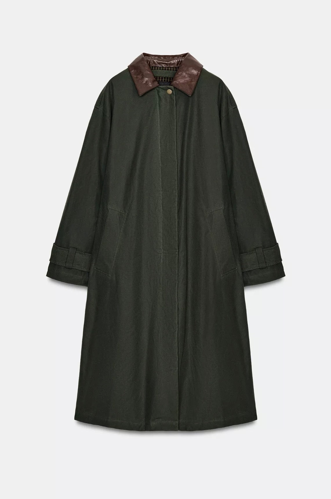 ZARA Contrast Leather Collar Trench Coat  ZW Collection