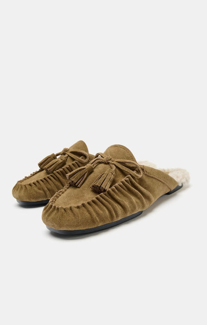 ZARA SPLIT SUEDE OPEN BACK LOAFERS