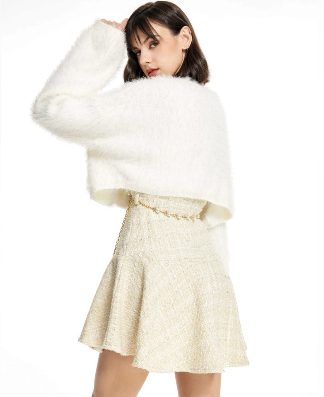 CIDER Solid Fluffy Crop Cardigan