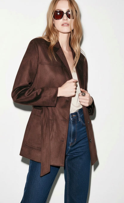 ZARA Faux Suede Belted Jacket