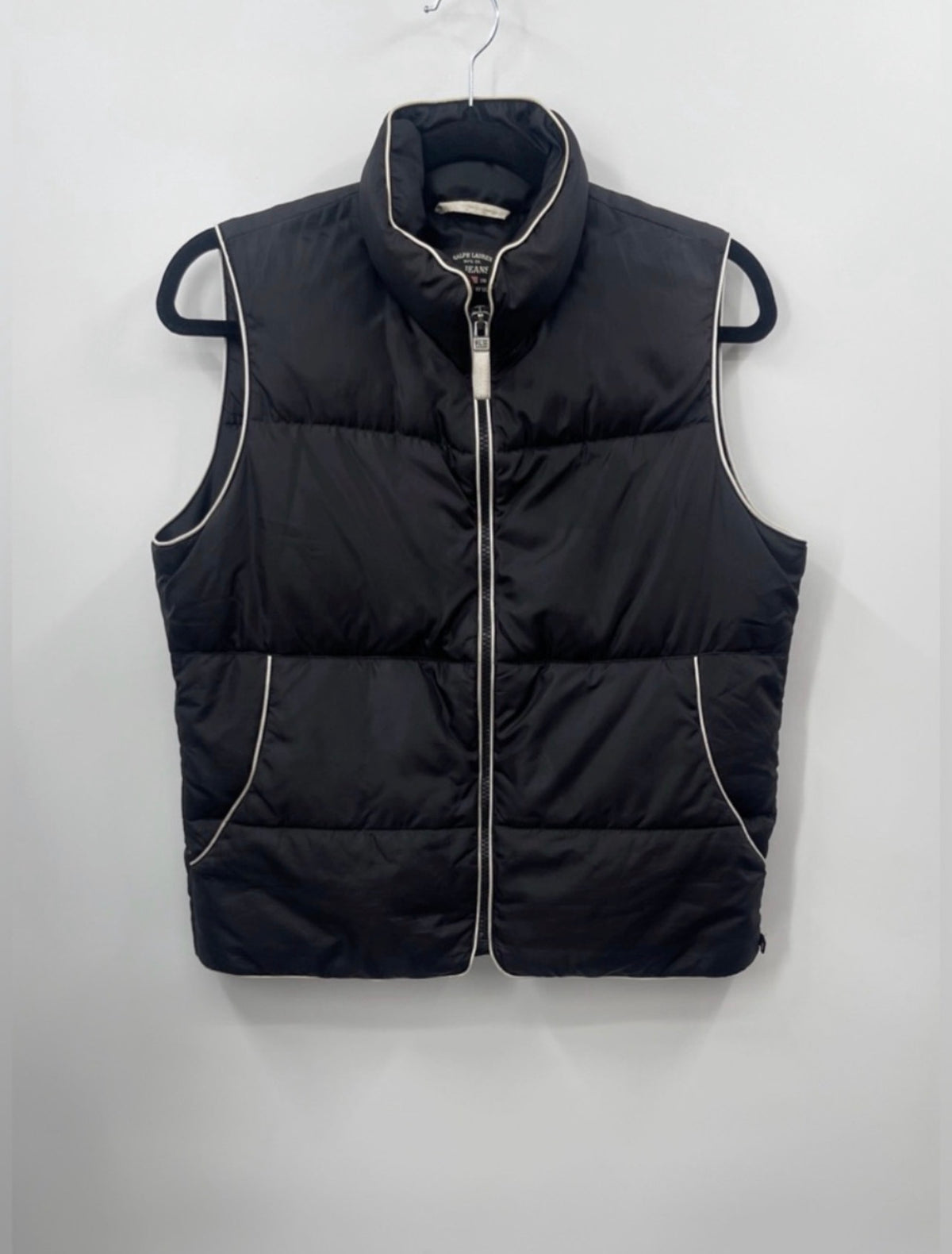 Vintage POLO JEANS CO Ralph Lauren Black Puffer Vest with White Piping