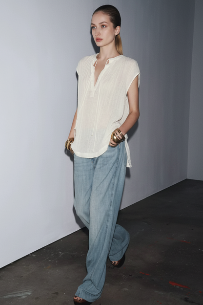 ZARA ZW Collection Linen Tie Blouse