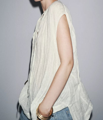 ZARA ZW Collection Linen Tie Blouse