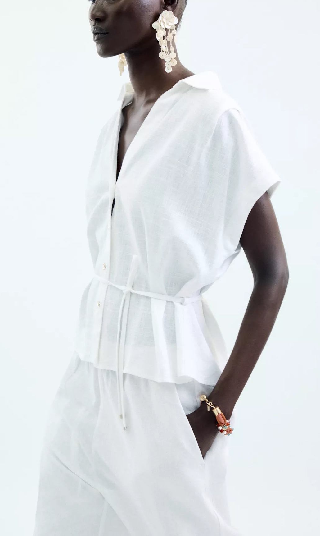 ZARA Belted Linen Blouse
