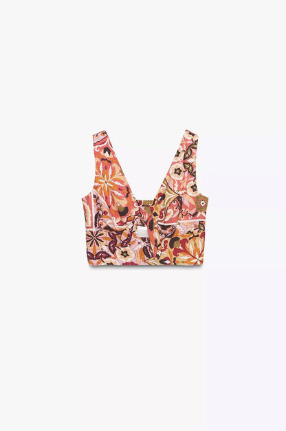 ZARA Knotted Printed Rustic Top