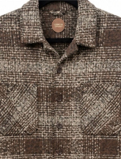 COMMON PEOPLE Brown Plaid Men's Shacket Jacket