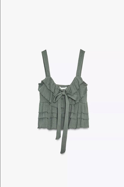 ZARA Ruffled Bow Top