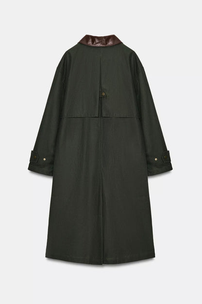 ZARA Contrast Leather Collar Trench Coat  ZW Collection