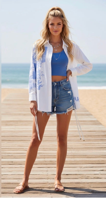 ARITZIA Boyfriend Button Down Graphic Shirt