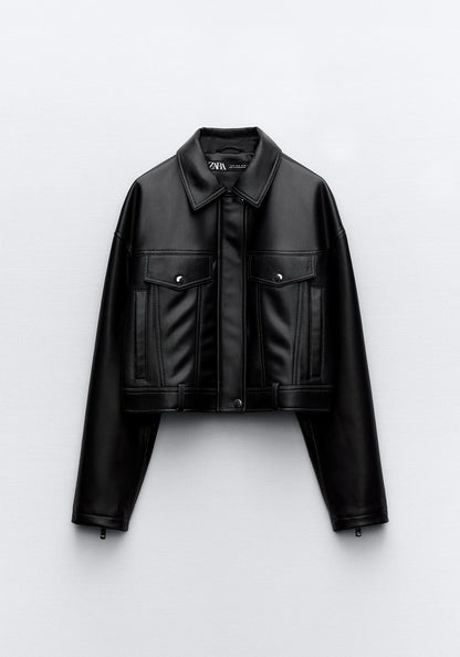 ZARA Cropped Faux Leather Jacket