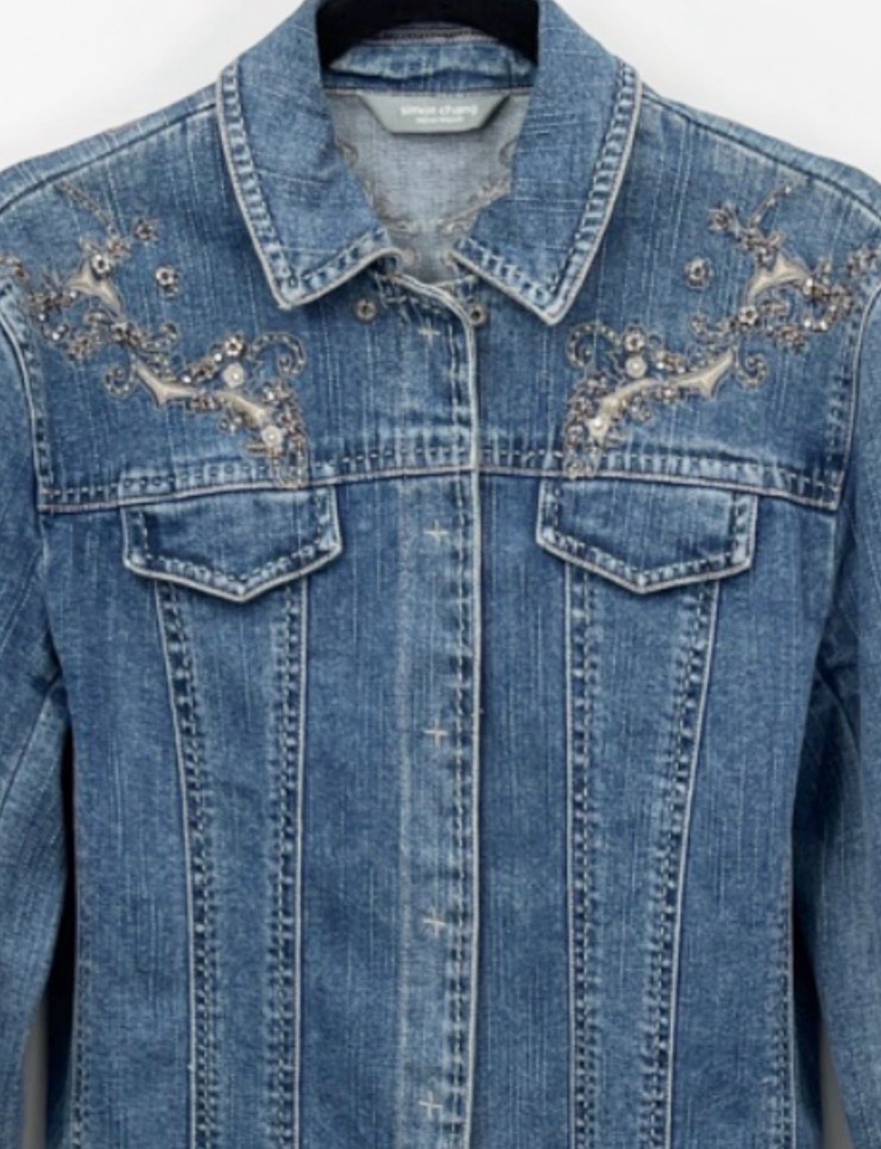Vintage SIMON CHANG Embellished Blue Denim Jacket
