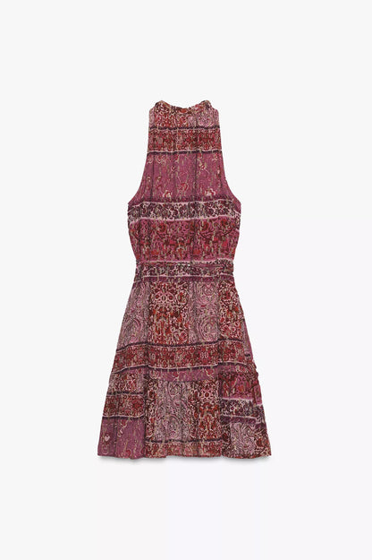 ZARA Patchwork Print Mini Dress With Belt