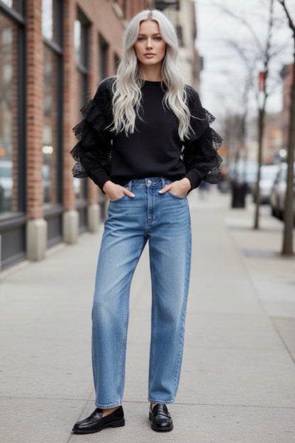 ZARA Dotted Mesh Ruffled
Sweatshirt