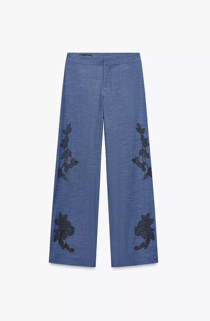 ZARA Floral Wide Leg Pants