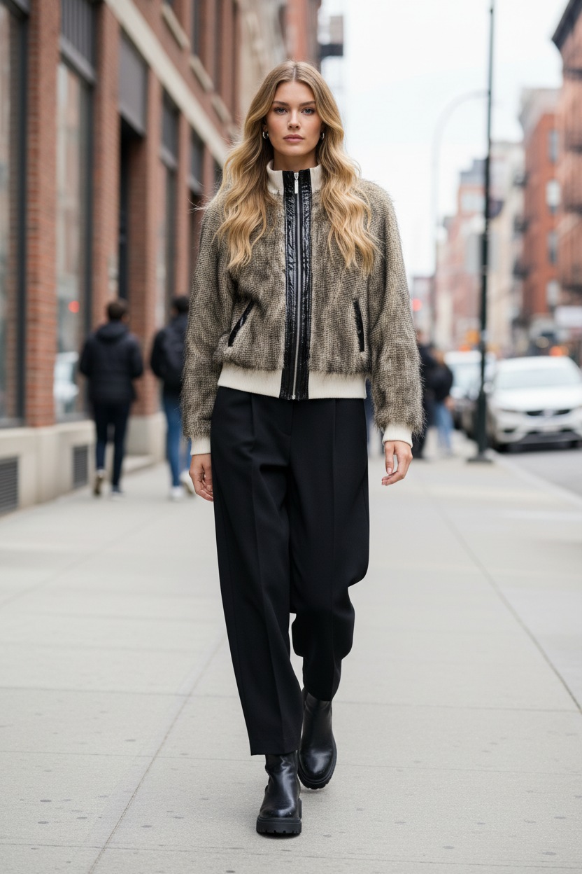 VERTIGO Faux Fur Bomber Jacket