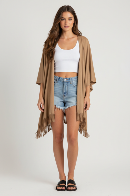 STREETWEAR SOCIETY Faux Suede Fringe Cape