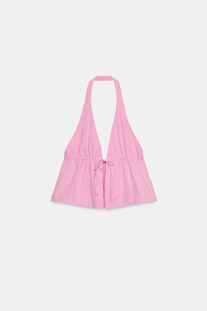 ZARA Striped Poplin Halter Top