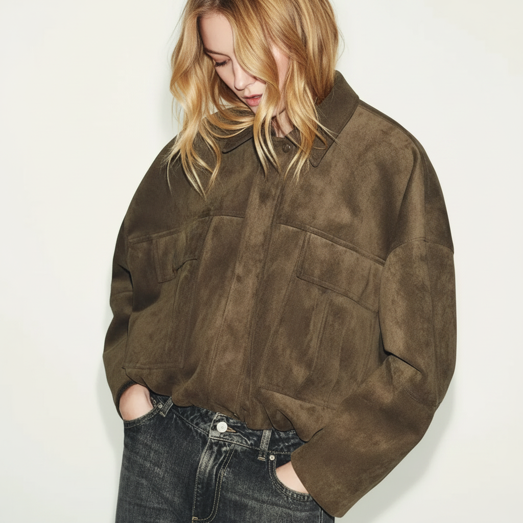 ZARA Oversized Faux Suede Hooded Bomber Jacket