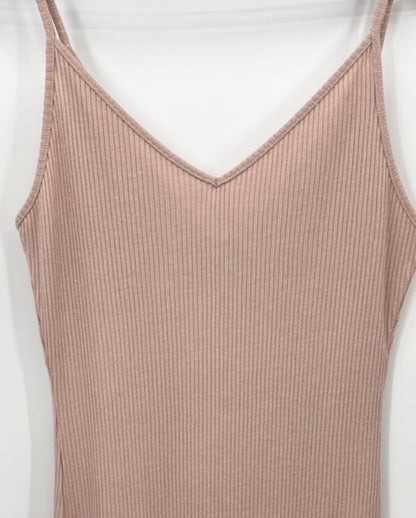 DYNAMITE Ribbed Sleeveless Slip Midi Dress - Blush Nude