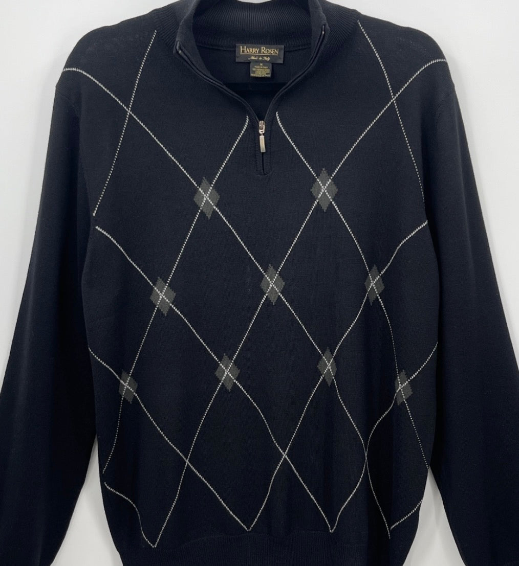 HARRY ROSEN Argyle 1/4 Zip Lightweight Merino Wool Sweater