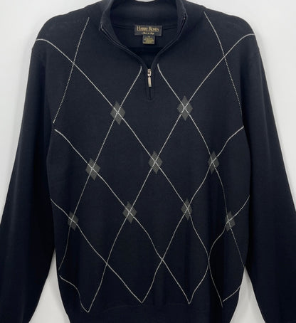 HARRY ROSEN Argyle 1/4 Zip Lightweight Merino Wool Sweater