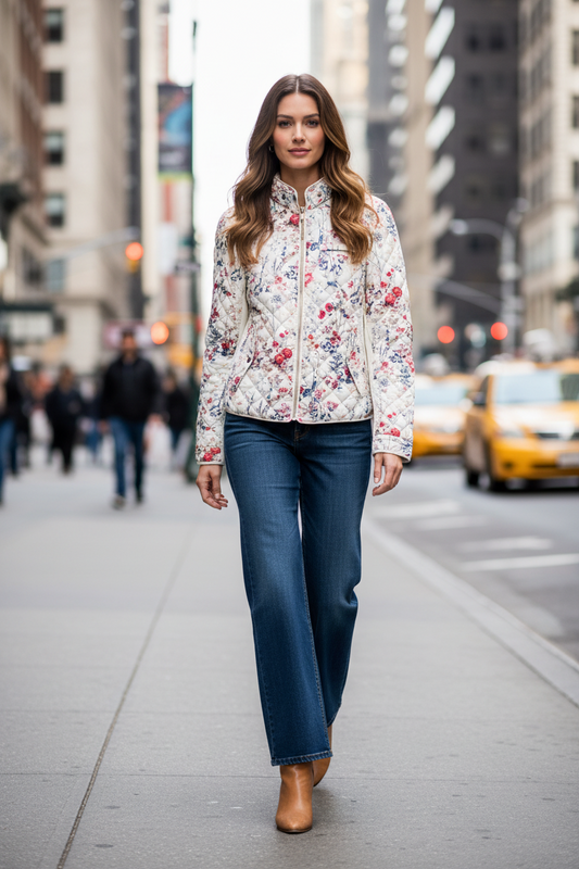 ZARA Quilted Floral Puffer Jacket