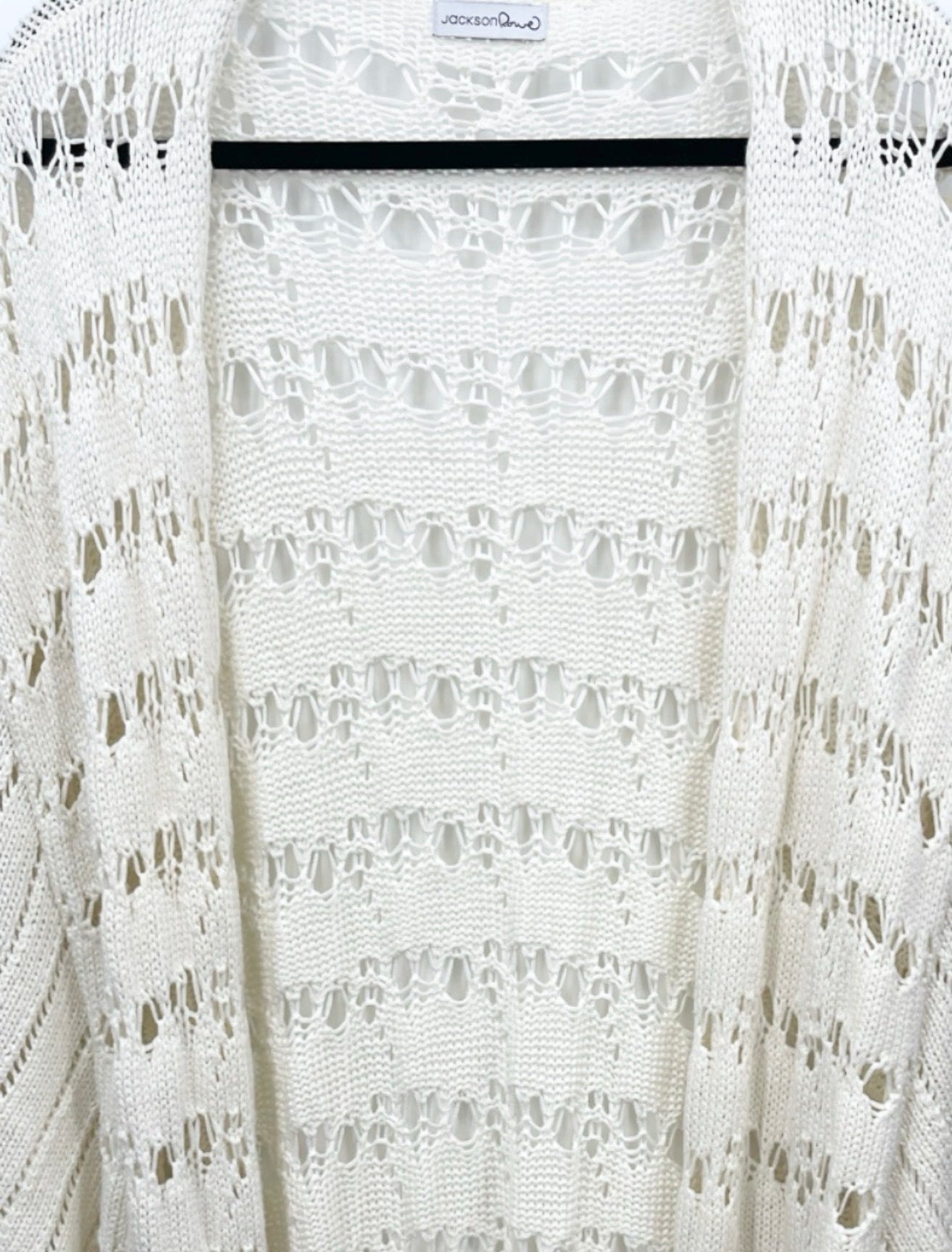 JACKSON ROWE Crochet Fringe Kimono Cardigan - Cream