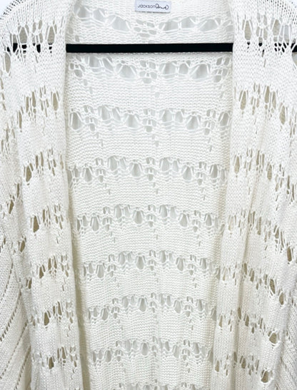 JACKSON ROWE Crochet Fringe Kimono Cardigan - Cream