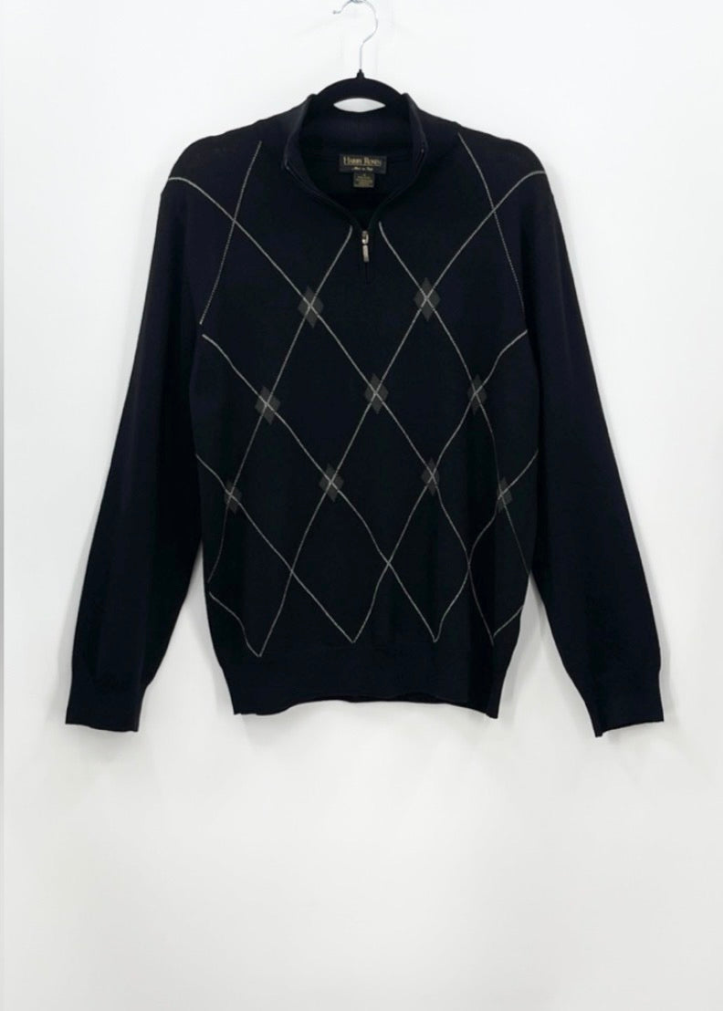 HARRY ROSEN Argyle 1/4 Zip Lightweight Merino Wool Sweater