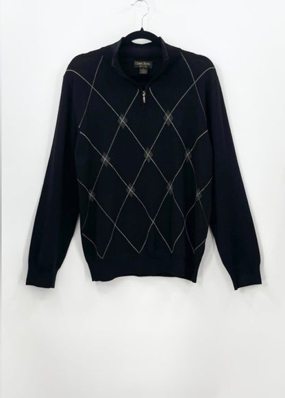HARRY ROSEN Argyle 1/4 Zip Lightweight Merino Wool Sweater