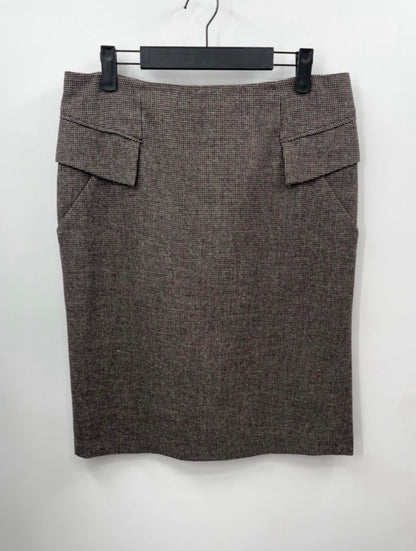 Vintage Archival ARMANI JEANS Wool Pencil Skirt - Brown Tweed Flap Pocket